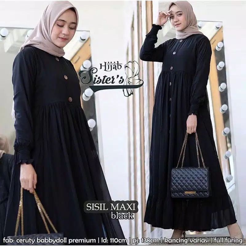 Sisil maxi dress || Fashion wanita || terbaru-HITAM