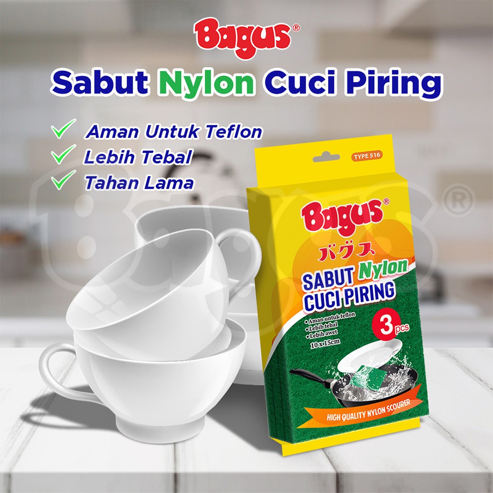 Bagus Sabut Nylon Cuci Piring Isi 3 Pcs W-22516