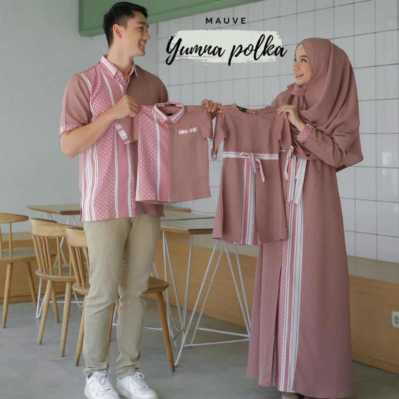 Baju Muslim Anak Prempuan dan Laki-Laki Yumna Motif Polka Salur