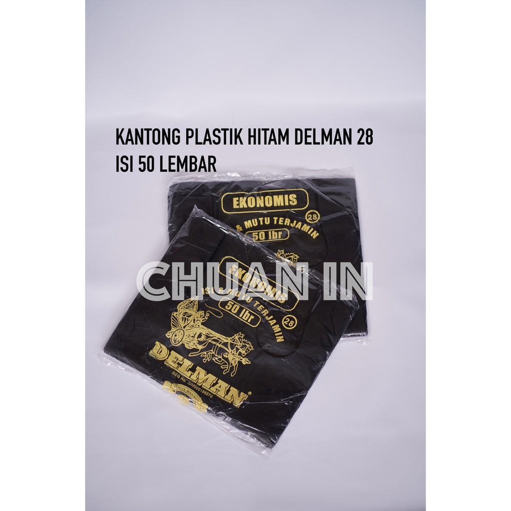 Kantong plastik kresek hitam HD ukuran 28 isi 50 lembar Delman / Kantong kresek Ekonomis hitam