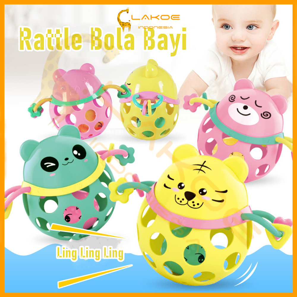 LAKOE Mainan rattle bayi /mainan bola karet lembut kartun