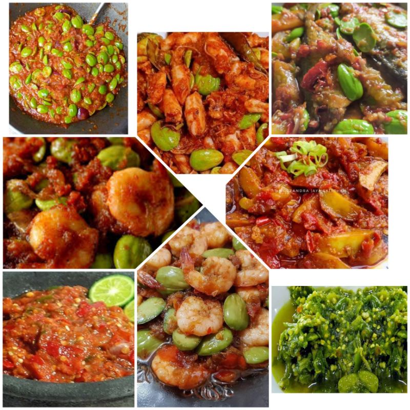 

sambal iblis/sambel jahanam/setan/pete/pecak japu layang/jengkol/dadak/cumi/udang/peda/hijau/ijo/jambal roti