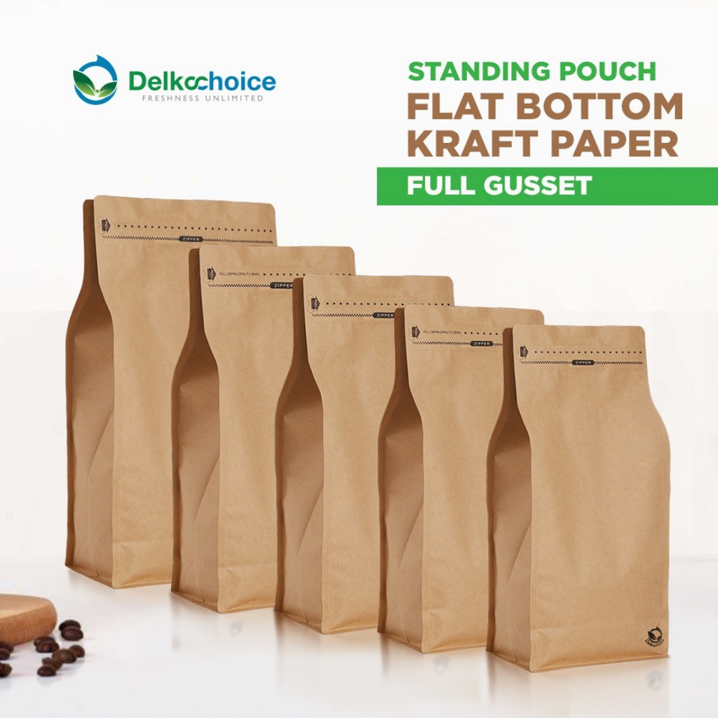 STANDING POUCH KRAFT PAPER FLAT BOTTOM FULL GUSSET