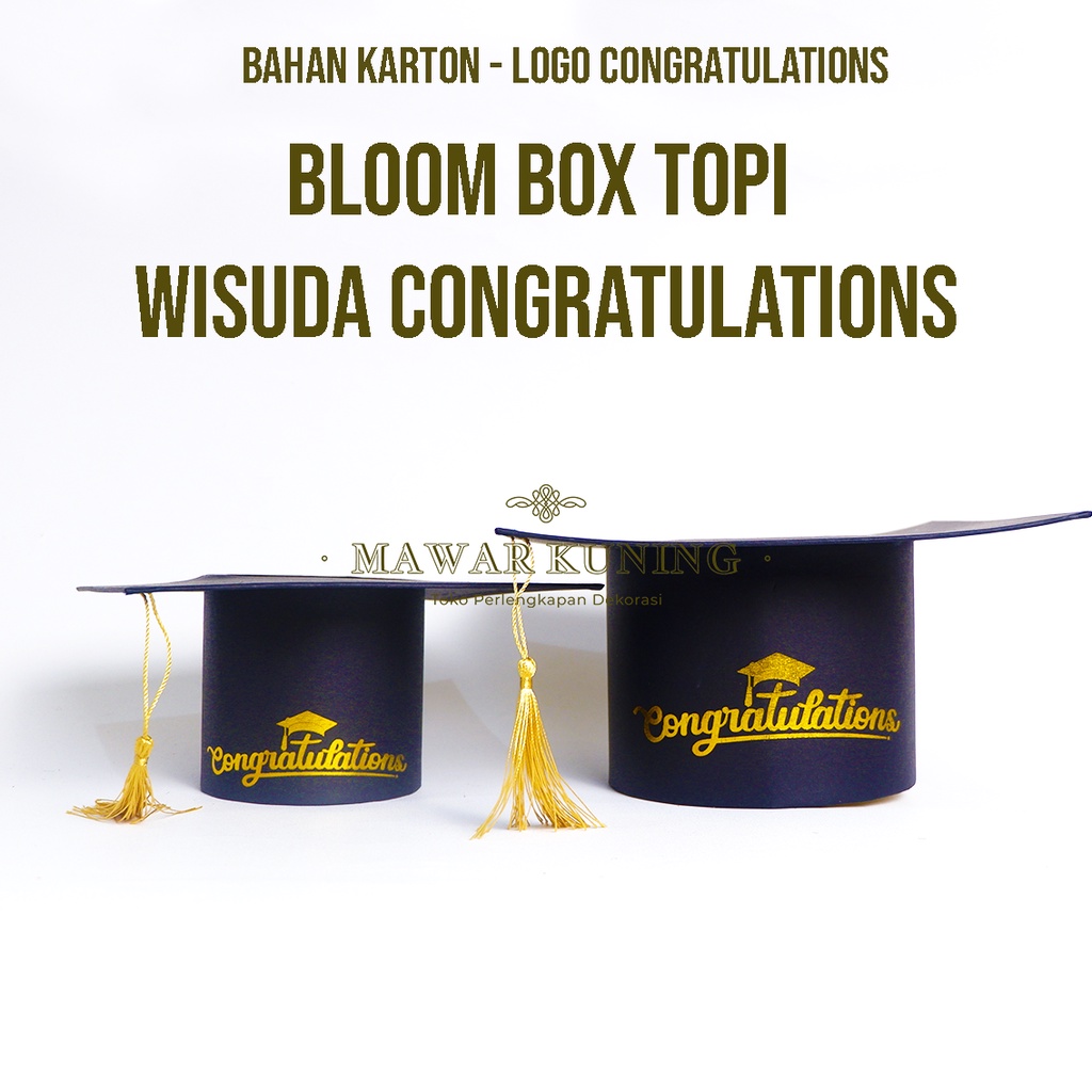 [ 3 Ukuran ] Bloom Box Topi Wisuda  Logo Congratulations / TOKOMAWARKUNING