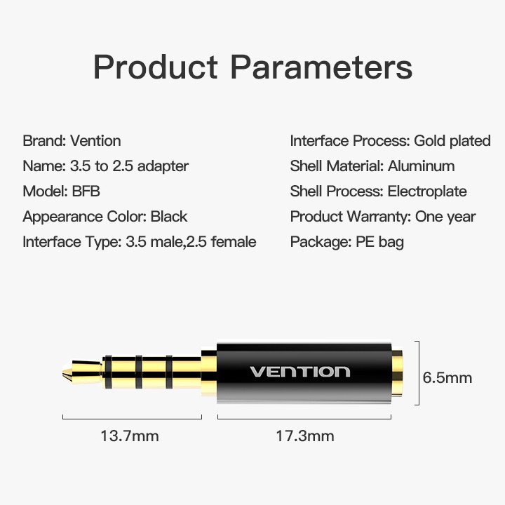 ADAPTER VENTION AUDIO 3.5MM MALE TO 2.5MM FEMALE BFBB0