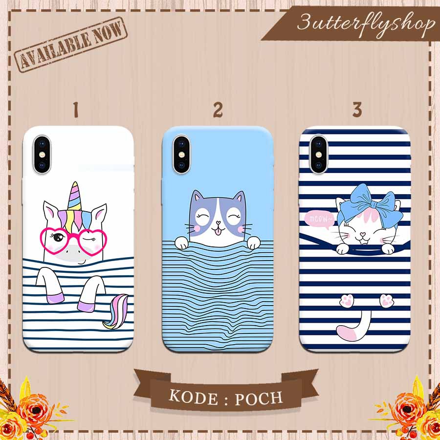 Pouch cat stripe cartoon casing case Oppo Vivo Realme Redmi Xiaomi Samsung Iphone