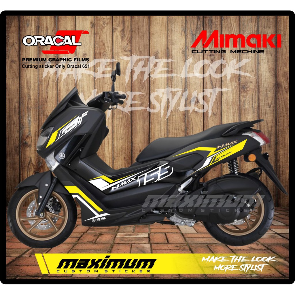 CUTTING STICKER NMAX HITAM - STRIPING STIKER BAHAN ORACAL KUNING LEMON KOMBINASI PUTIH