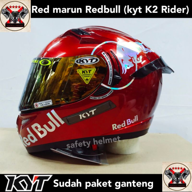 Kyt K2 RIDER- Modif paket Ganteng Redbull Helm full face Solid white double visor/helm dua kaca original-Marun Redbull