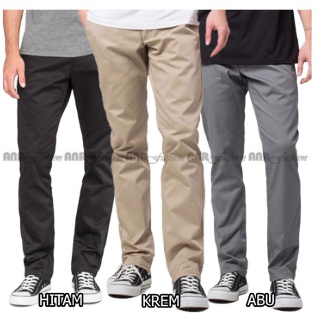Celana Panjang Reguler Chino/Cino/Chinos Pria/Cowok Standar - Krem(Cream)/Abu(Grey)/Hitam(Black)