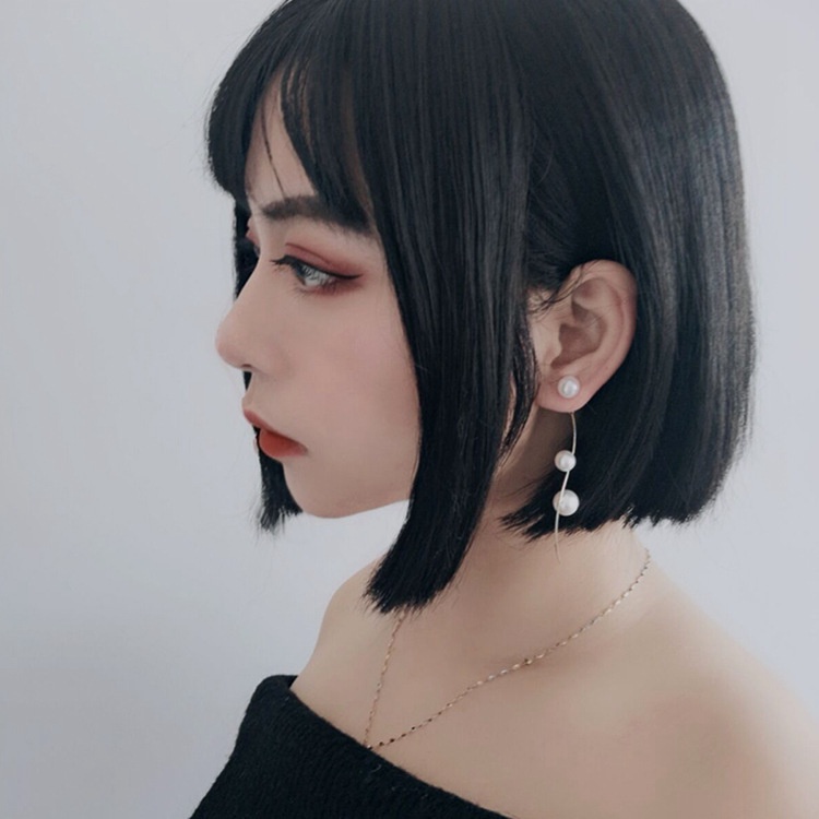 Internet influencer anting-anting elegan S925 kurva desain pemodelan Mutiara wajah pelangsing elegan