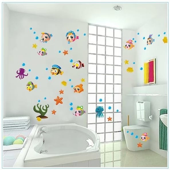 STIKER DINDING MOTIF IKAN | WALLSTICKER FISH | HIASAN KAMAR MANDI