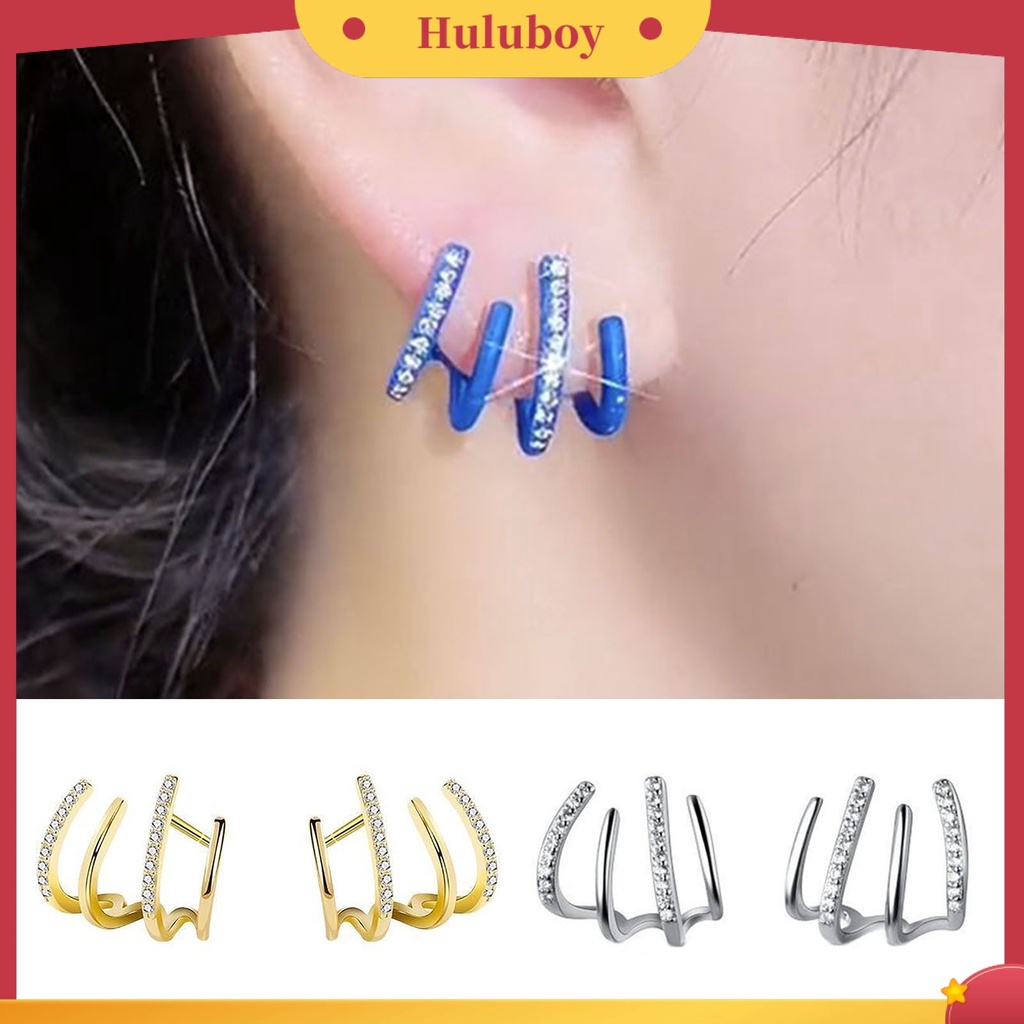 Hu Hu Hu Hu Hu Alat Bantu Pasang Kacamata♡ 1 Pasang Anting Stud Berlian Imitasi Bentuk U Untuk Wanita