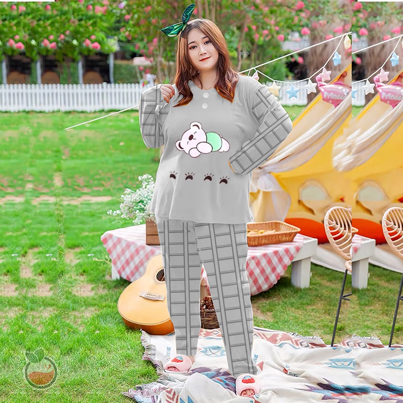 Lilipop.id  Baju Tidur Jumbo Sleep Bear XXXL Celana Panjang PP Bigsize Lengan Panjang Baby Doll Kaos