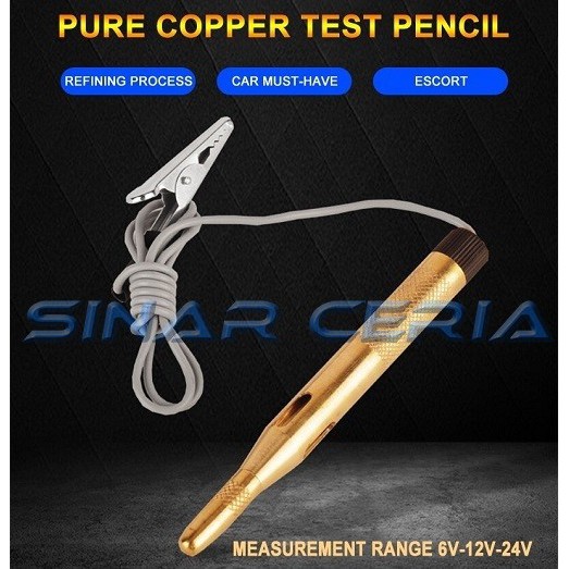 Test Pen Deteksi Arus Listrik DC 6-24V Tespen Besi Gold Electric Tes Pen Otomotif Tester Voltase Mob