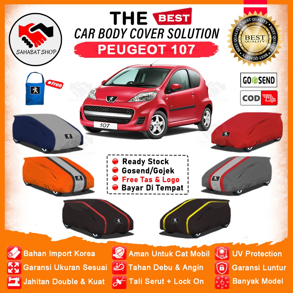 Sahabat Body Cover Mobil Peugeot 107 / Sarung Penutup Peugeot 107 Outdoor / Mantel Tutup Selimut Pelindung Jas Kerudung Mantol Pembungkus Kelambu Terpal Tutupan Bungkus Kerodong Mobil Peugeot 107 Waterproof Anti Air Model Orange