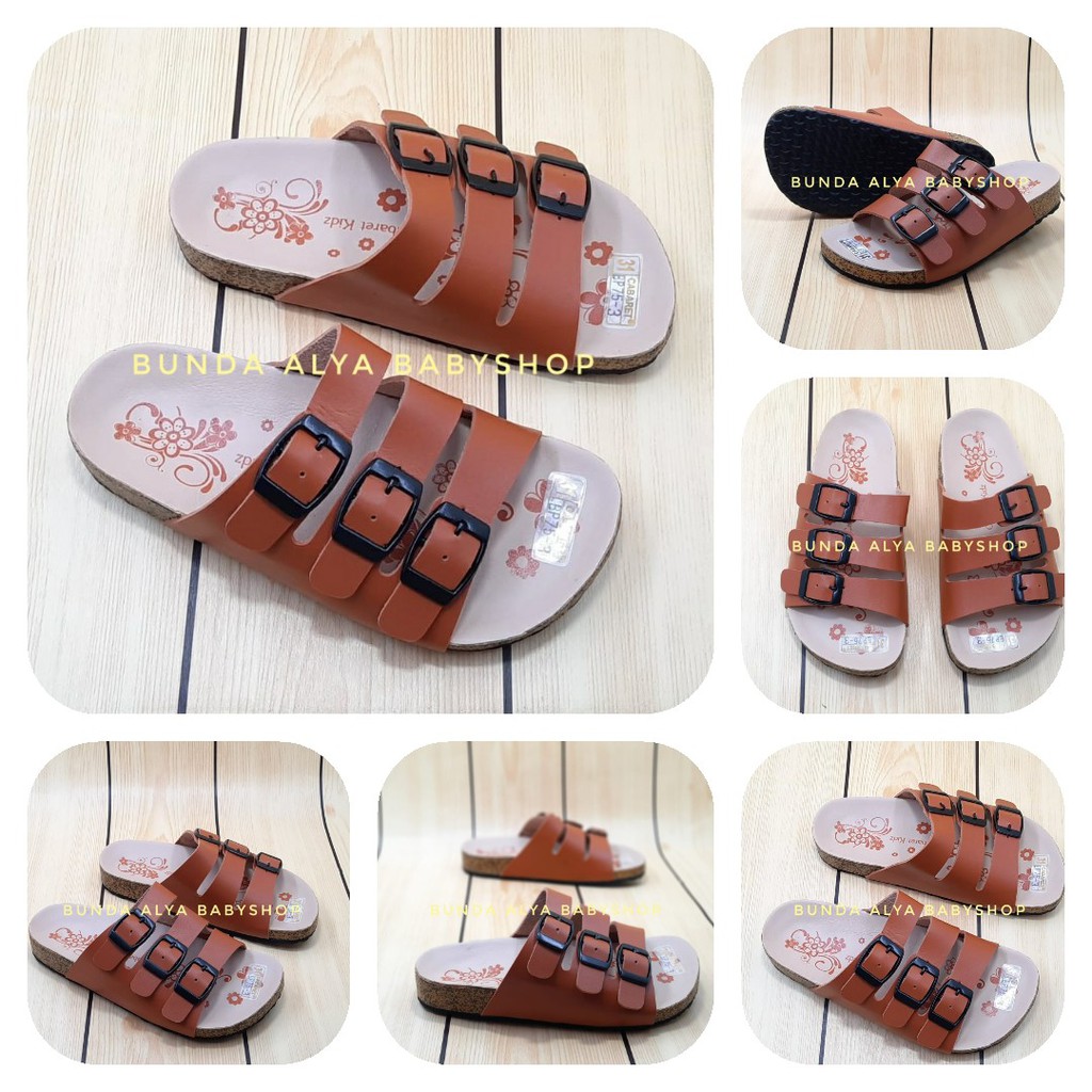 Sendal Anak Perempuan Usia 5 6 7 Tahun PREMIUM COKLAT - Sandal Anak Cewek Casual Bunga Alas Karet Anti Licin