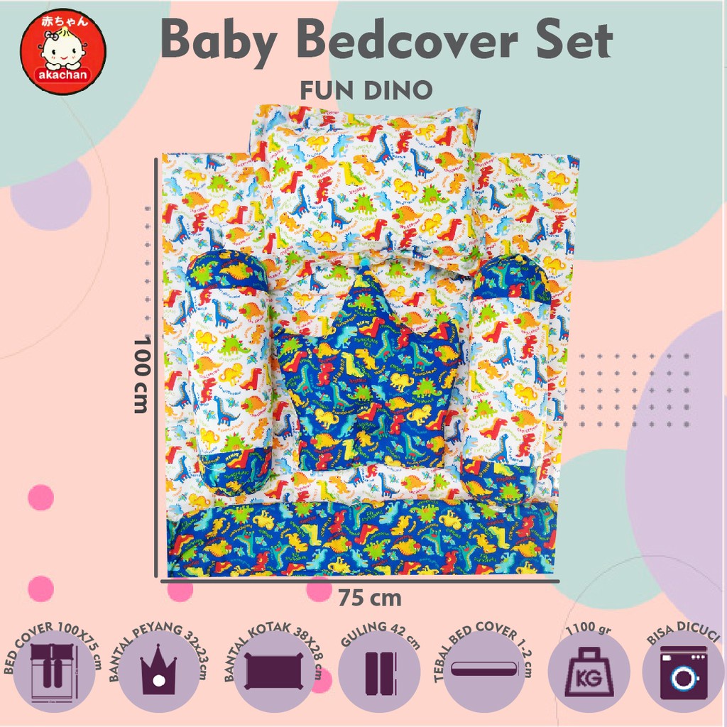 Selimut Bayi FUN DINO Baby Bedcover Selimut Bantal Cover Crown Bedset Akachan Guling Tidur bb Bayi