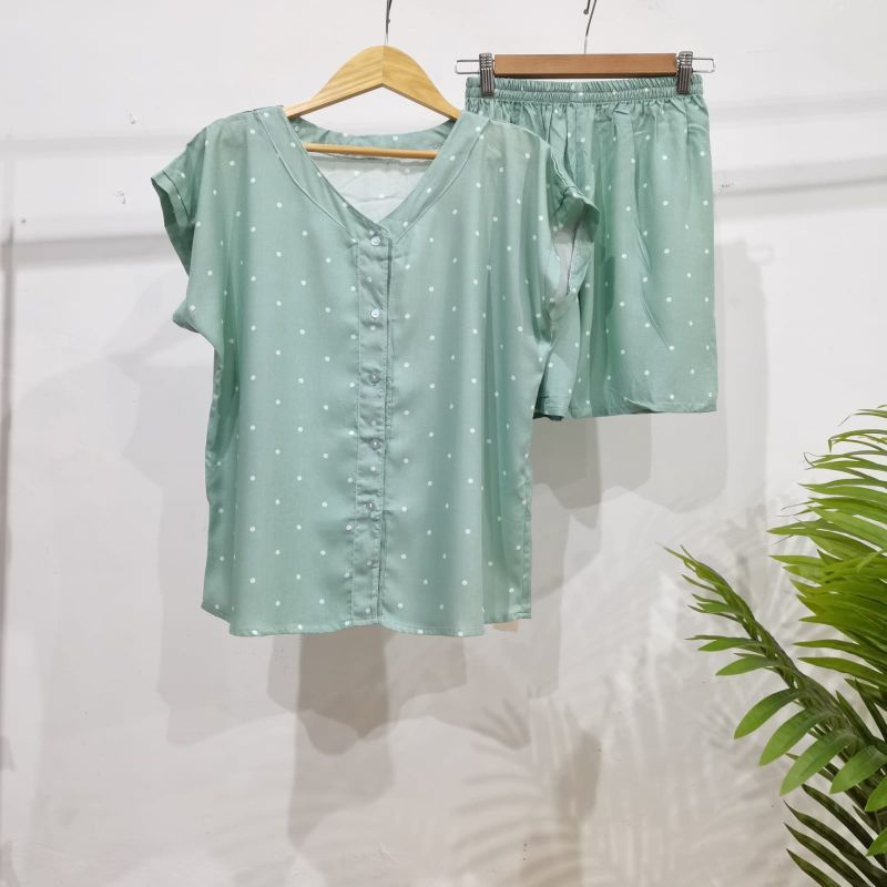 PIYAMA KANCING PENDEK HITS PIYAMA KANCING BUSUI | PIYAMA RAYON | HOMEWEAR-NK PD H