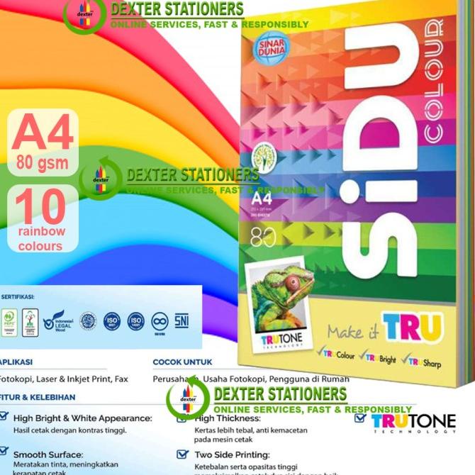 

SIDU RAINBOW | KERTAS HVS A4 80GR WARNA WARNI | KERTAS 10 WARNA Star Seller Termurah