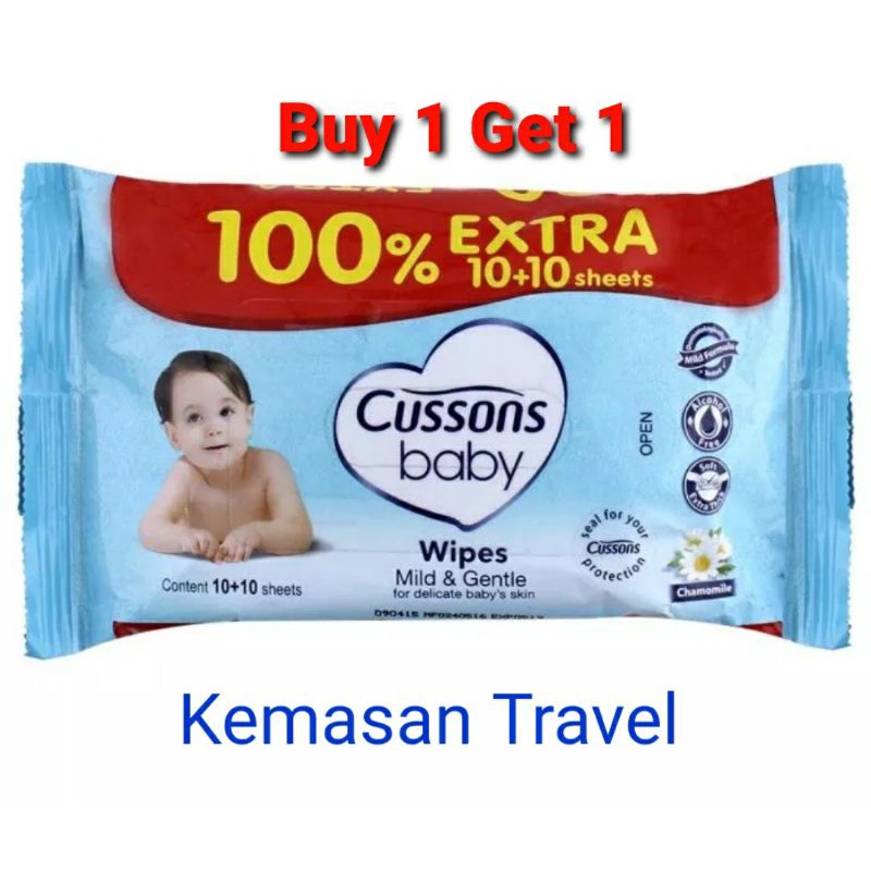 Cussons Baby Wipes isi 10s MINI TRAVEL SIZE Wet Tissue Tisu Basah Bayi