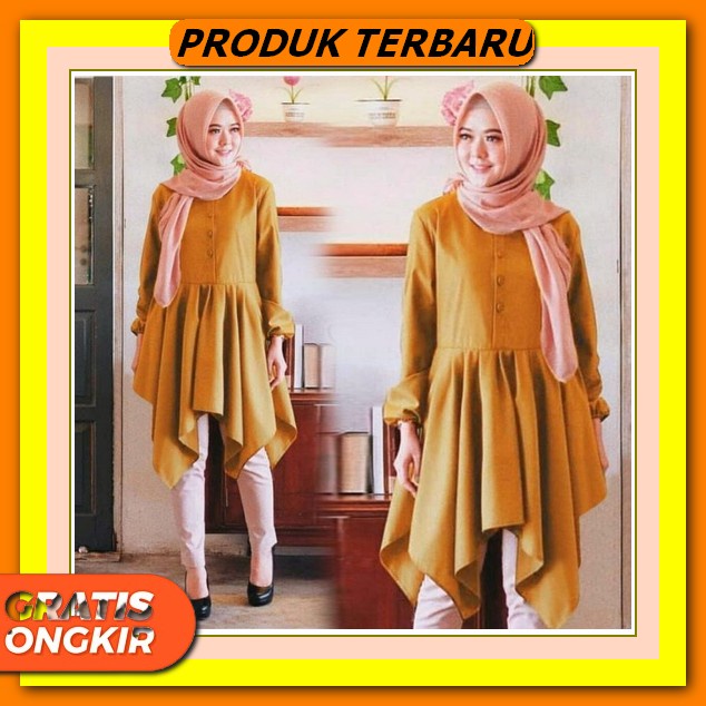 Long Tunik Katun Rayon Premium Motif Garis Baju Kemeja Tunik Wanita Terbaru Lengan Panjang Casual Ko