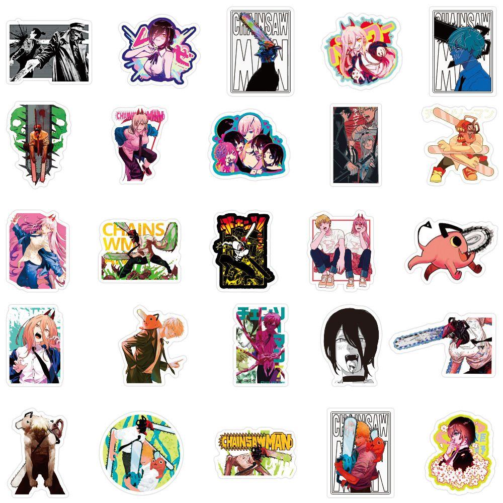 Lanfy Chainsaw Man Anime Stiker Koper PVC Klasik Anime Phone Sticker Karakter Graffiti Sticker Dekorasi Mainan Notebook Hiasan Kartun Stiker Chainsaw Man