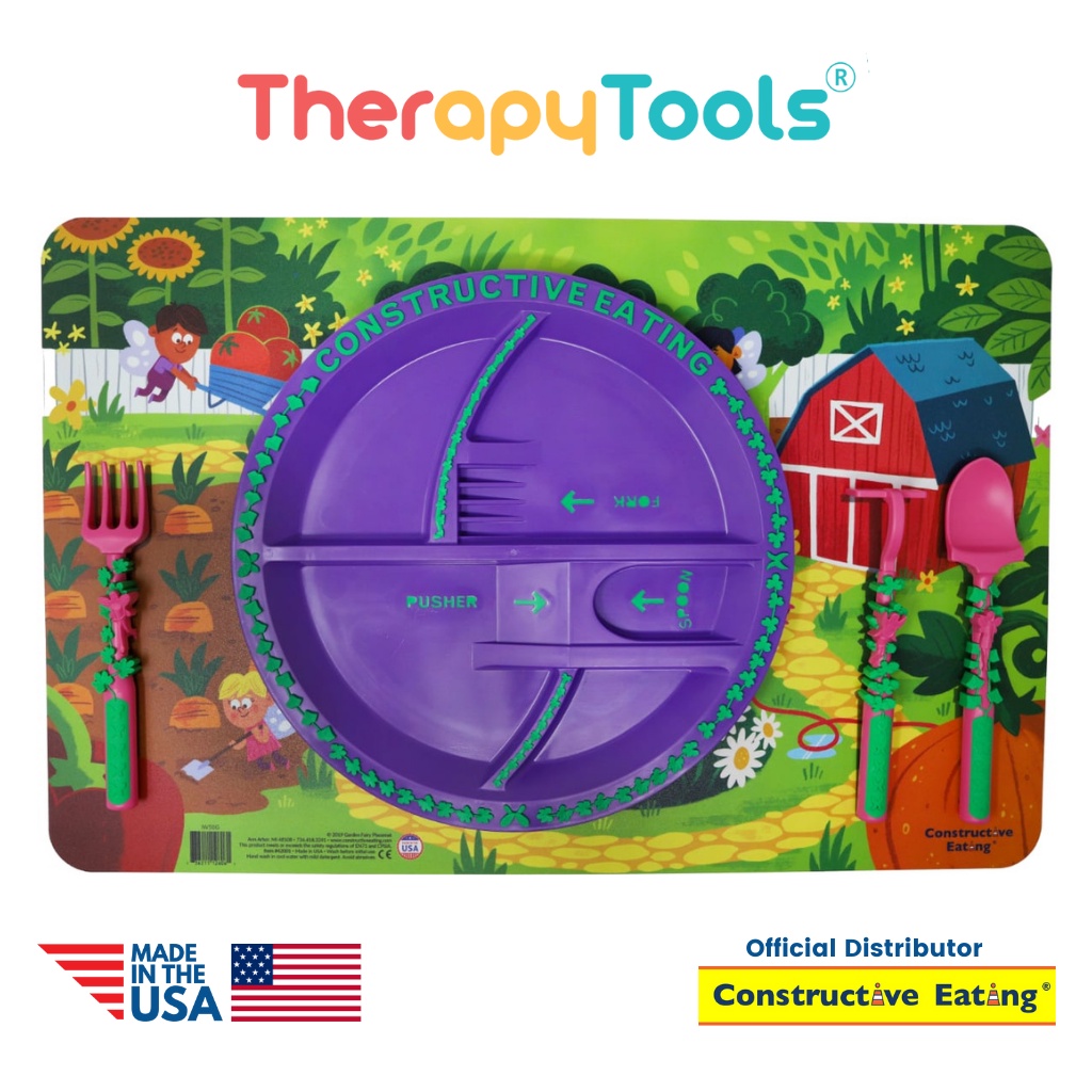 Constructive Eating - Garden Fairy Plate, Alat latihan makan piring sambil bermain tipe peri taman made in USA - Therapy Tools