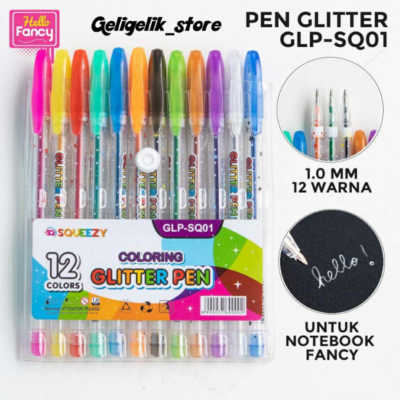 

PEN GEL GLITTER WARNA-WARNI 12 WARNA 1.0 MM / PENA GEL / BOLPEN / PULPEN GEL 12 WARNA (1 SET)