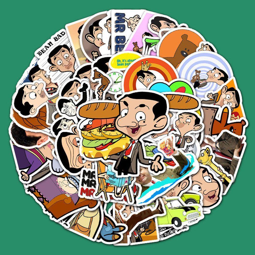 Lanfy Pak Stiker Kacang 50Pcs Kartun Gitar Laptop Motor DIY Mr. Bean Diary Decals