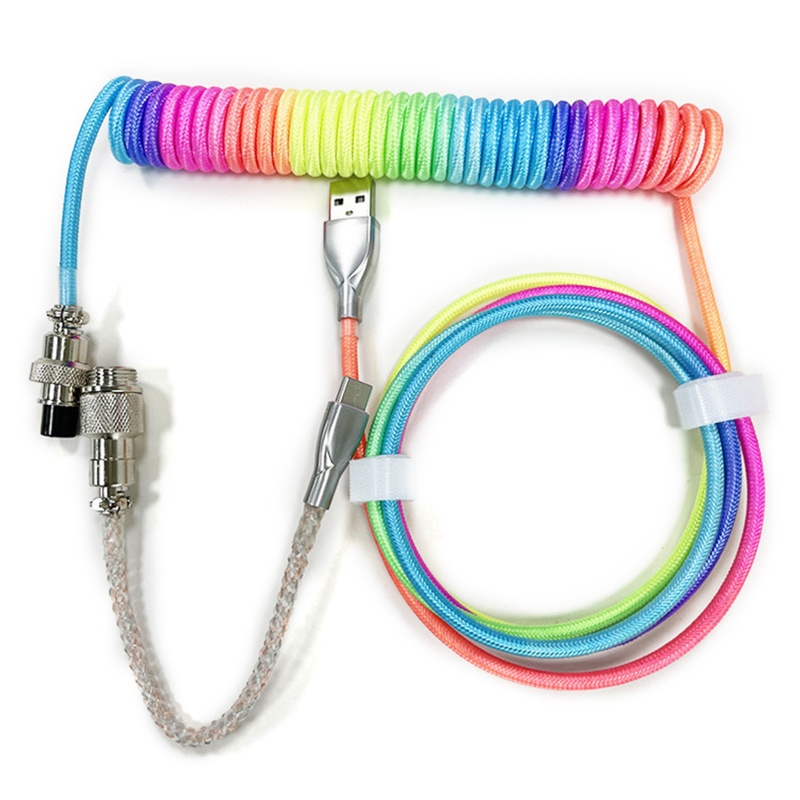 Btsg Kabel Keyboard Mekanik RGB Coiled USB C Cable Untuk Keyboard Gaming Mekanik