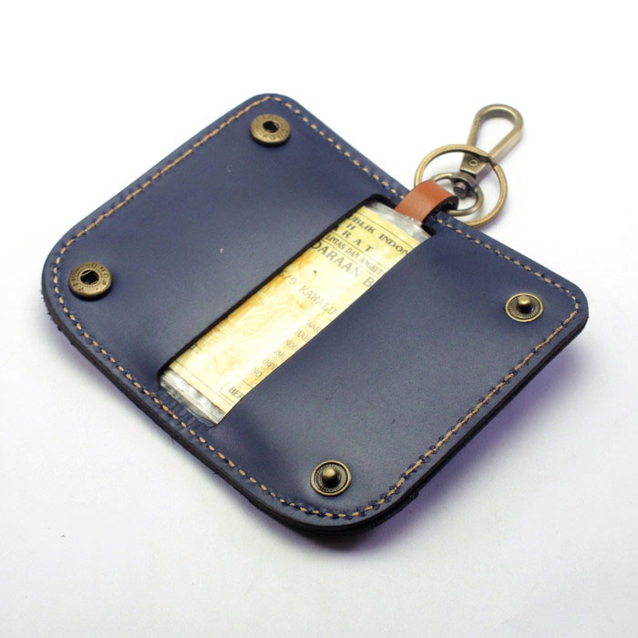 Dompet STNK Mobil Motor kulit asli key chain Biru