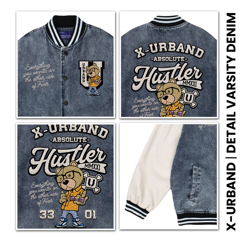 Dhozen Varsity Jacket Denim Bear University A259