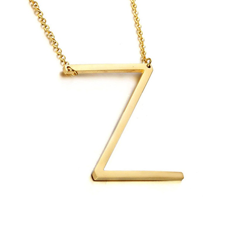 (YUZHU) 100% Kalung Titanium Anti Karat 18K Emas Alfabet bahasa Inggris Liontin