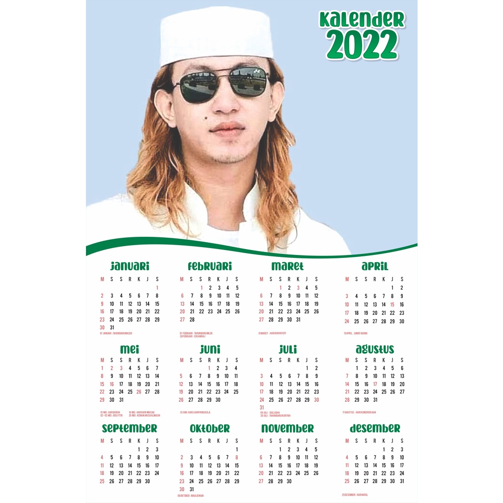 Kalender 2022 CUSTOM Habib - Kalender Habaib - Kalender Ulama - Kalender Dinding Custom Kartun - Kalender Dinding 2022 - Kalender 1 Lembar 12 Bulan - Kalender A3+