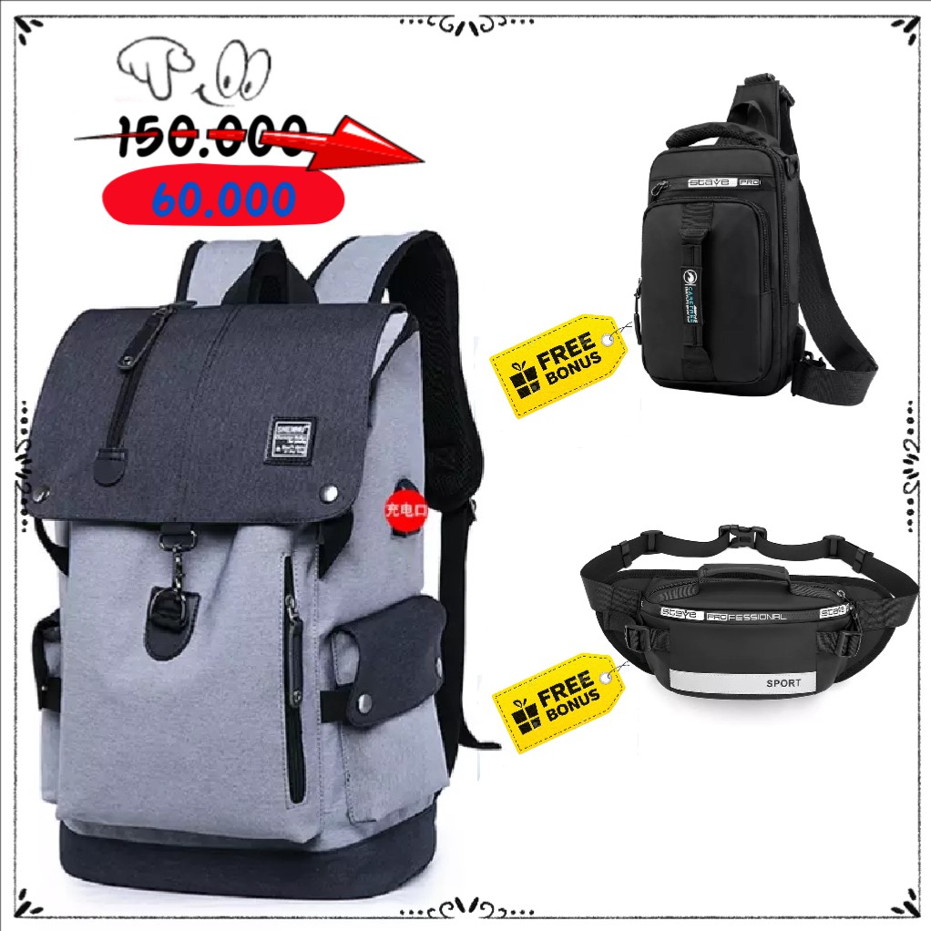 Beli 1 Gratis 2 Selempang Tas Ransel Laptop Kasual Punggung - Tas Unisex HFGI Backpack Up To 15.6 In