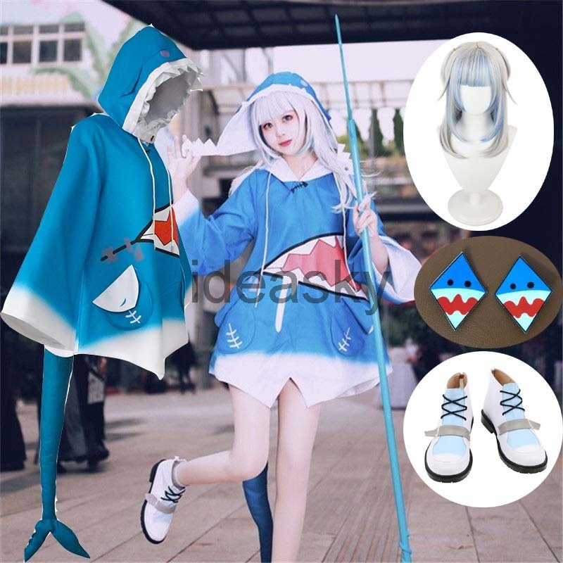 PREORDER Hololive Gawr Gura Cosplay Costume ENG shark hoodie Costume for Women grils Halloween Youtu