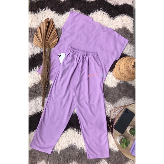 PIYAMA WANITA DEWASA / BAJU TIDUR ONE SET POLOS LILAC / SETCEL RAYON SLEEPWEAR LEKBONG WANITA SATU S