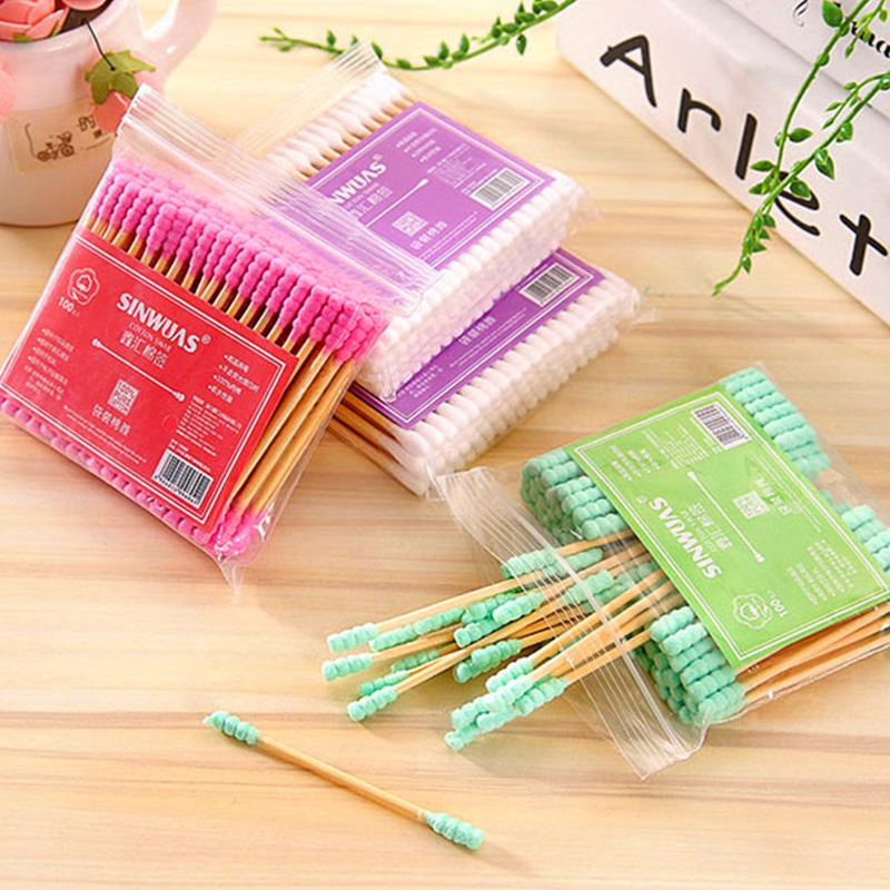 100pcs Cotton Swabs Pack Baby Thin Cotton Bud Berwarna Ganda-Spiral Ujung Kapas  Sanitary Cotton Swab Small -PD