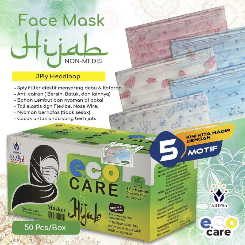 Masker Eco Care Headloop/Hijab @ 50pcs