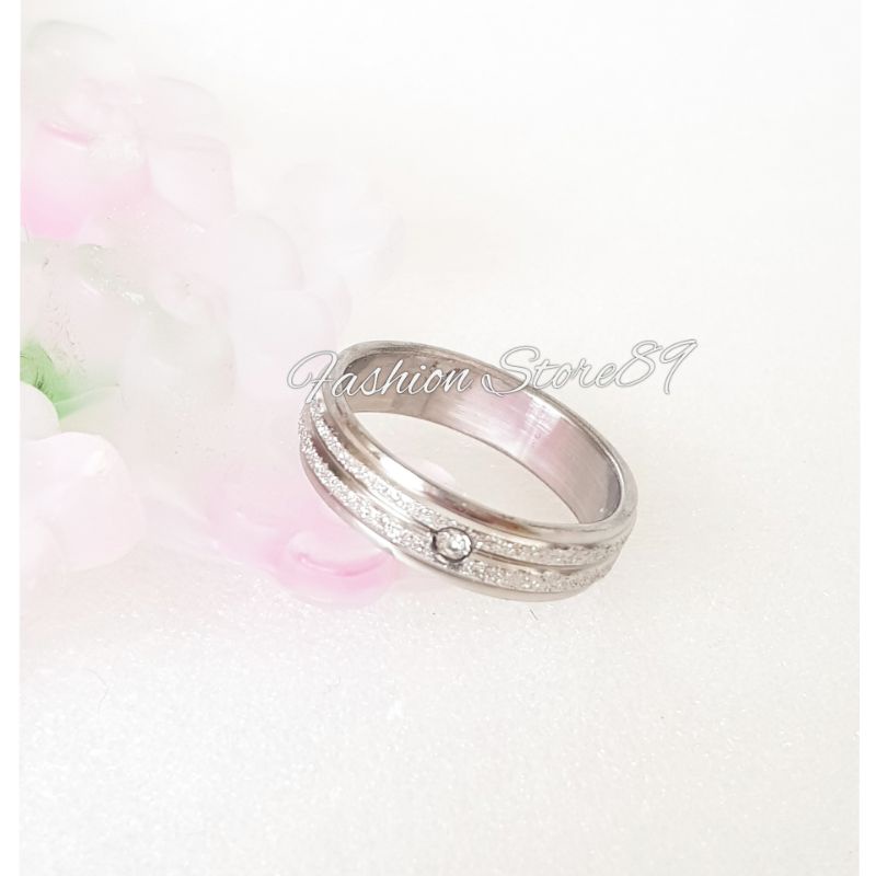 Cincin Titanium Pasir baris 2 permata Cincin single couple Titanium impor Antikarat Fashion Bestquality bestseller