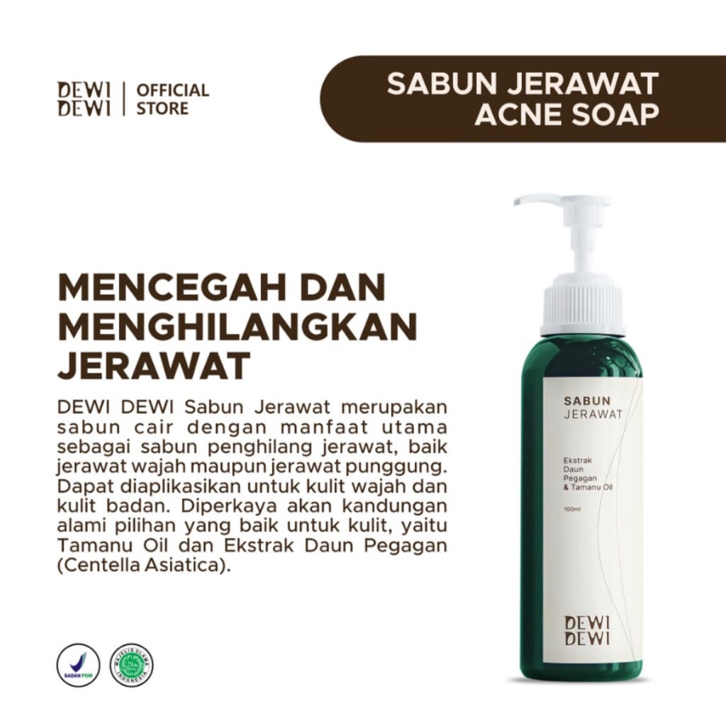 DEWI DEWI SABUN JERAWAT EKSTRAK DAUN PEGAGAN &amp; TAMANU OIL