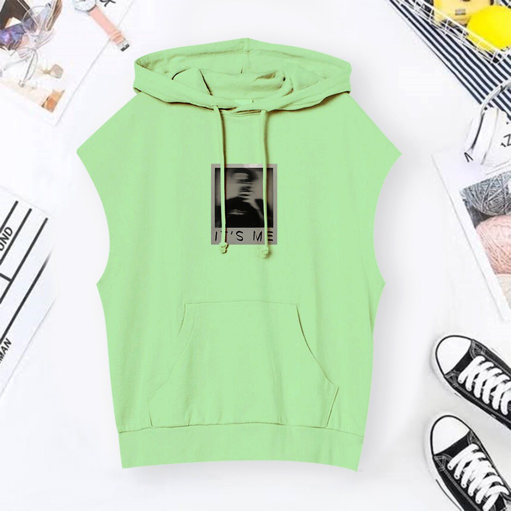 SLEEVELESS ROMPI HOODIE UNISEX IT'S ME FLEECE TEBAL HALUS PREMIUM TERBARU,