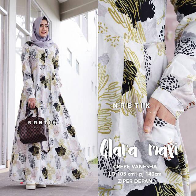 GAMIS CREPE MOTIF QLARA MAXI BUSUI DRESS ORI NABTIK