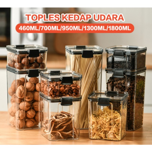 TERMURAH!!!  Toples Kotak Snack Kedap Udara Penyimpanan Bening Cereal Kontainer Makanan Food Storage Jar Container