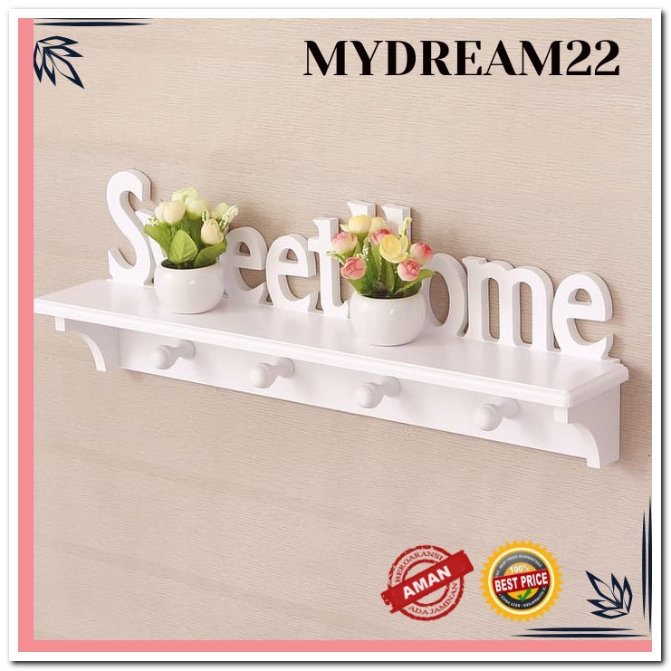 RAK DINDING VINTAGE RAK GANTUNG RAK VINTAGE GANTUNG SWEETHOME ( DENGAN 4 BUAH HOOK GANTUNGAN) MD530