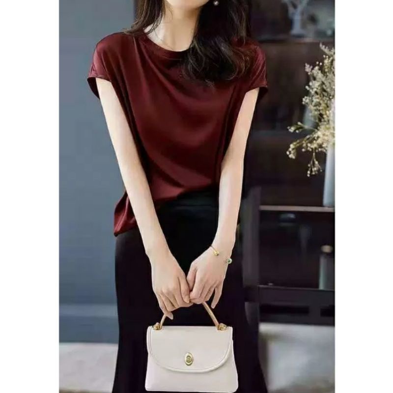 MDLV ~ 3930 Marshally Satin Batwing Top Women Batwing Top satin Premium Atasan Batwing Satin Atasan Satin Premium Atasan Satin Import Atasan Lengan Pendek Blouse Satin Blouse Premium Fashion Import