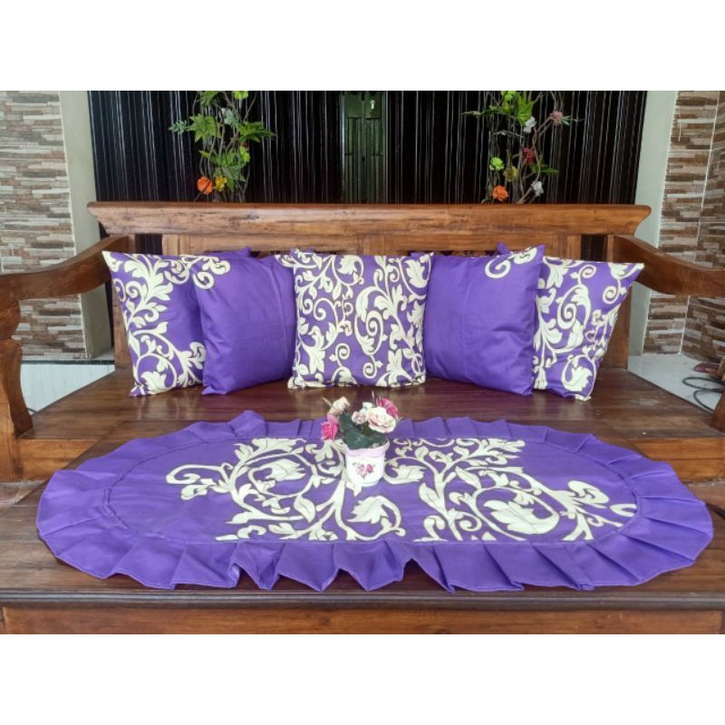 Sarung Bantal Sofa Motif batik ungu Ataya Sprei