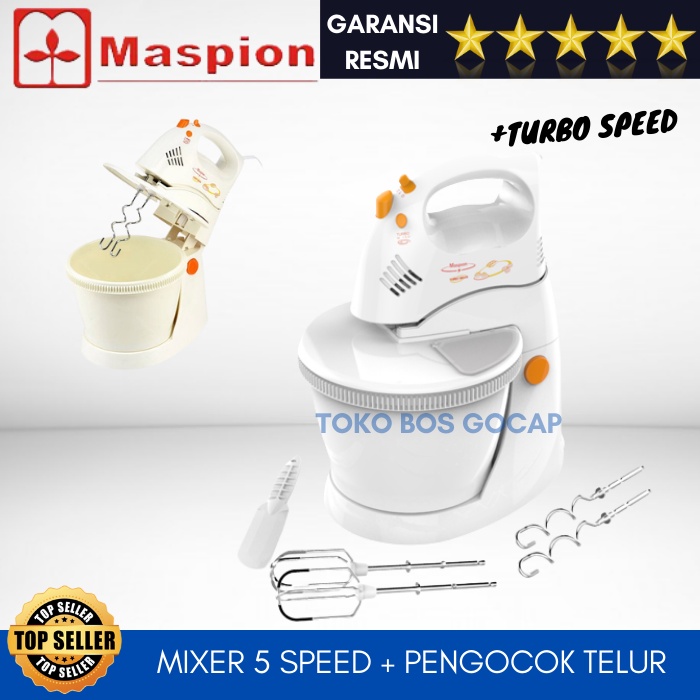 Stand Mixer Maspion Turbo Pengaduk Adonan Kue Roti Makanan Original Mikser Mangkok Stainless Steel T