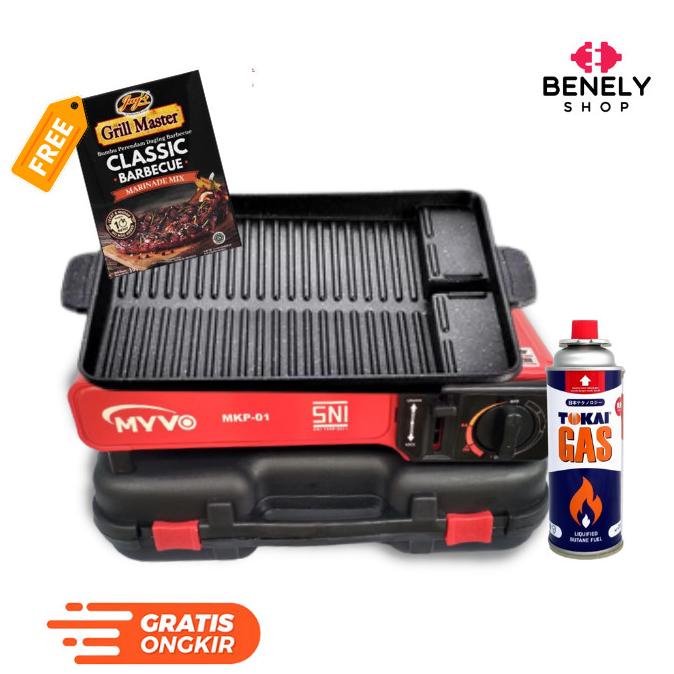 KOMPOR Kompor Gas Portable MYVO + Grill Pan + Gas Kaleng - Paket BBQ