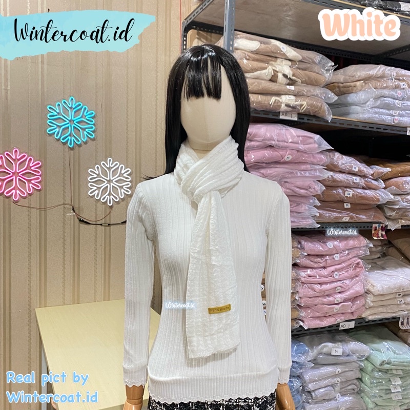 Long scarf women winter import syal musim dingin wanita rajut hangat knit knitted unisex cowok pria selendang-White